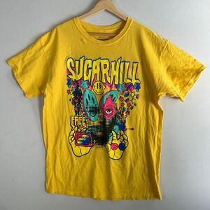 Sugarhill Brainwashed LA Yellow Graphic Print Skull T-Shirt LG Streetwear Trippy